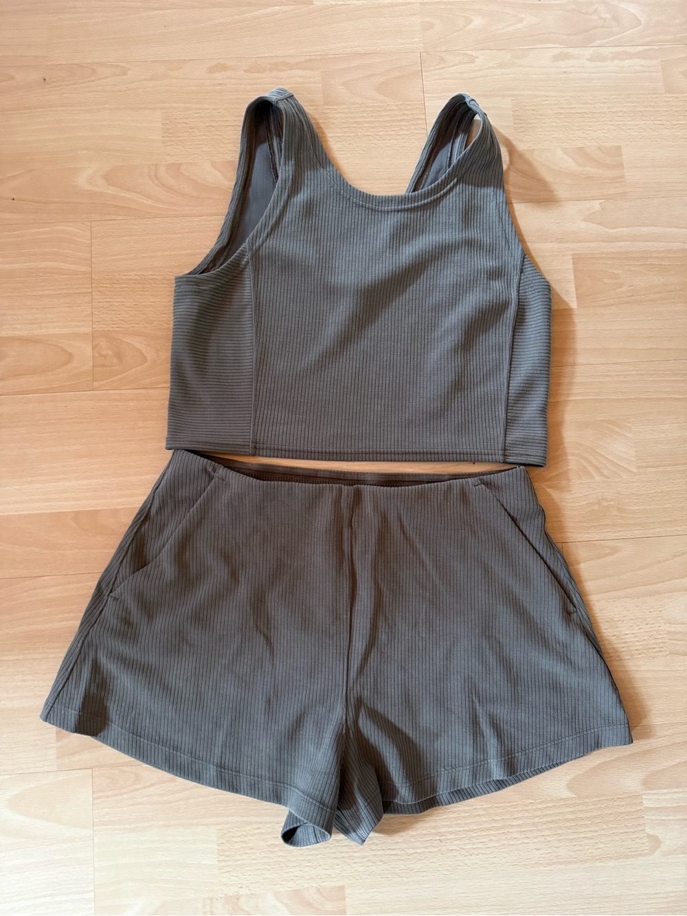 lululemon athletica Olive Ribbed Tank Top and Shorts Set